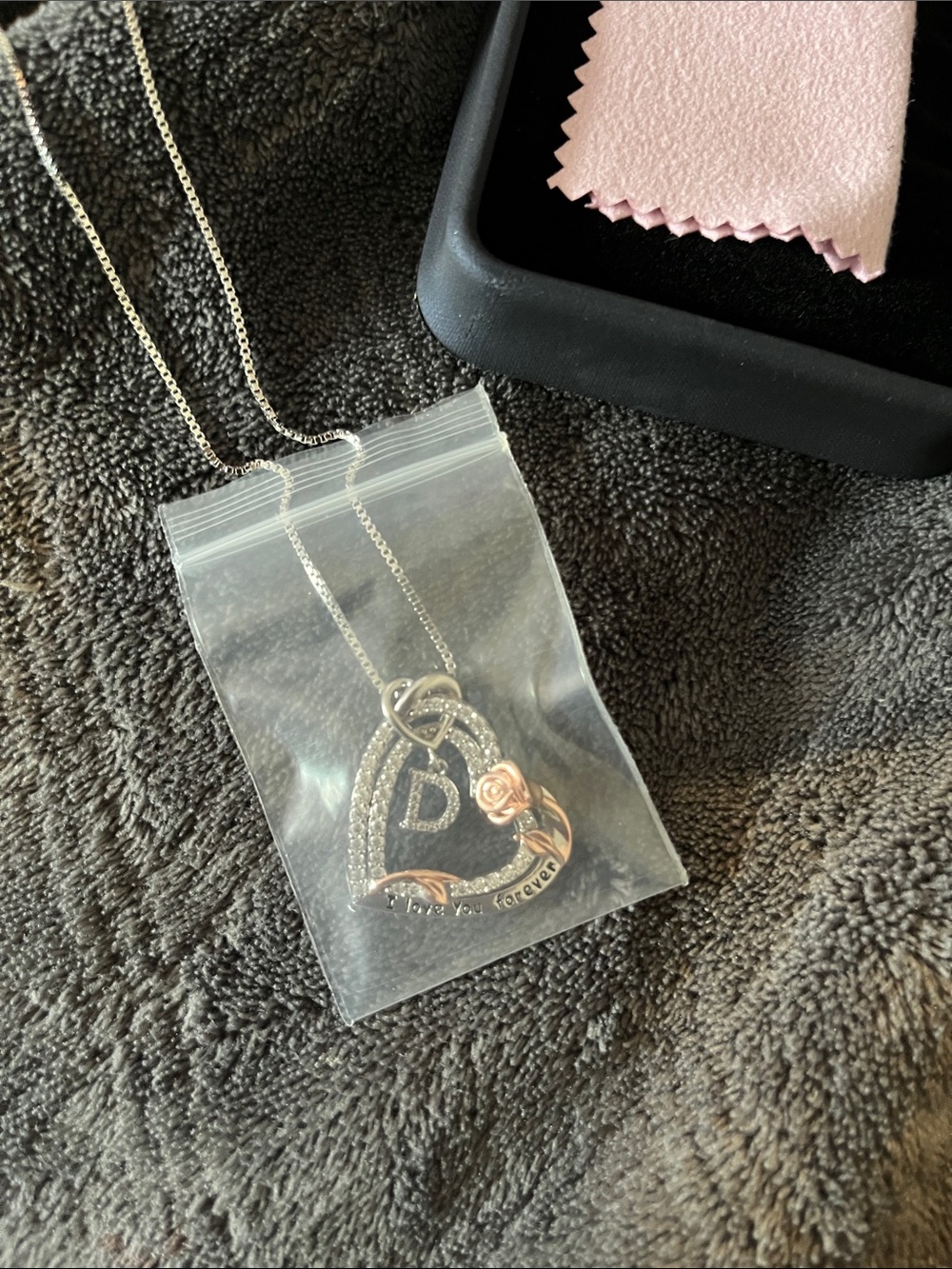 Silver and Rose Gold Heart Pendant Necklace with Initial D Charm